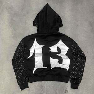 Custom <b>Men</b> Thick French Terry Transfer Distress Embroidery Streetwear Bling Rinestoned Full Zip up With Logo Rhinestone <b>Hoodie</b> - Product Image 2