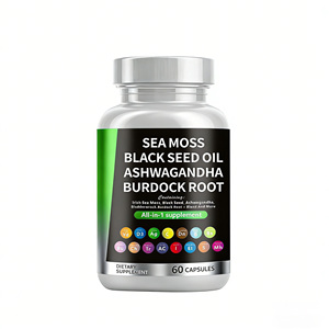 OEM Private Label Großhandel Meeresalgen Schwarzkümmelöl Ashwagandha Klettenwurzel Kapseln Nahrungsergänzungsmittel zur Unterstützung des Allgemeinen Wohlbefindens - Product Image 1