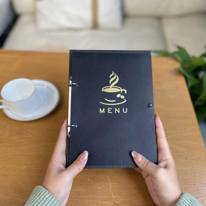 Menu in Legno Compensato con Anello Metallico Dorato, Stile Retrò di Lusso, Texture Naturale, <span class=keywords><strong>per</strong></span> Ristoranti e Bar - Versione Aggiornata - Product Image 1