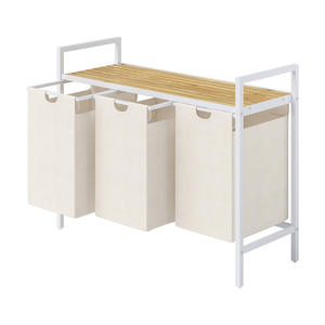 <span class=keywords><strong>Panier</strong></span> à <span class=keywords><strong>linge</strong></span> en bambou à 3 <span class=keywords><strong>compartiments</strong></span> avec sacs amovibles coulissants à double niveau Organisateur de vêtements Type debout pour vêtements sales - Product Image 1