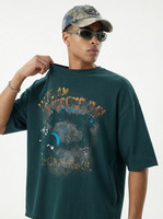 T-shirt imprimé en coton effet polaire vintage, faible MOQ, nouvelle collection, design original, streetwear, col rond, manches courtes