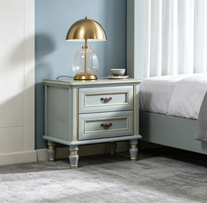 Chic Gold Line Solid Wood Nightstand 2-<b>Drawer</b> Turned Leg Bedside Cabinet Durable Multi-Purpose Traditional Bedroom Furniture - Product Image 6