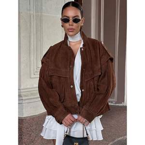 Chaqueta Bomber de Ante Vacuno Personalizada para Mujer 2026, Chaqueta de Motociclista de Cuero Sintético de Manga Larga a la Moda para Mujer - Product Image 6