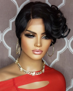 Parrucca frontale in pizzo a buon mercato Pixie capelli corti donne nere Perruque Pixie Cut capelli umani <span class=keywords><strong>Bob</strong></span> 180% densità corta Pixie Cut parrucca riccia - Product Image 3