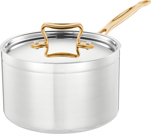 Casserole en acier inoxydable avec poignée en or rose de luxe, pot à lait avec accent en cuivre et couvercle en verre - Product Image 3