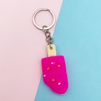 Llavero de PVC 3D con diseño de helado de dibujos animados, colgante de comida simulada multicolor para bolsos
