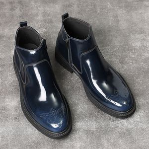 Soft Genuine Leather Chelsea Mens Boots Zippers Shiny Brocade Floral Design Breathable Anti-Slippery Flat Lightweight Short - Product Image 3