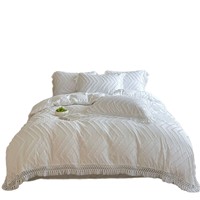 Drap-housse en mousseline de polyester 200TC, style français, motif floral, couleur unie, doux, avec dentelle découpée et pompons ondulés, blanc crème