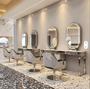 Hot Sale LED Lighting Hair Salon Mirror Station Barber Shop Styling Design Mirror Lockers Furniture for Hair Salons - Product Image 4
