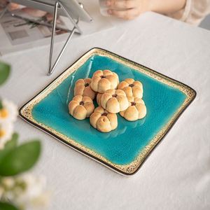 Assiette carrée en porcelaine bleu marine craquelée pour servir des steaks, 10,5 pouces, style vintage, pour restaurant et usage domestique - Product Image 4
