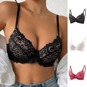 Soutien-gorge push-up sexy pour femme, en dentelle florale, avec armatures, bonnet 3/4, dos en U, fermeture arrière en nylon, fines bretelles réglables - Product Image 1