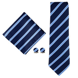 Corbata de Poliéster a Rayas para Hombre del Fabricante en Stock, Conjunto de Tres Piezas con Pañuelo de Bolsillo y Gemelos para Negocios y Viajes, Corbata Formal Roja para Novio - Product Image 5