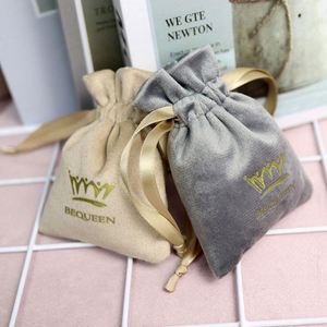 Wholesale Luxury Custom Logo Packing Jewelry Storage Gift Makeup Cosmetic Velvet Pouch Dust <b>Drawstring</b> Bag - Product Image 4