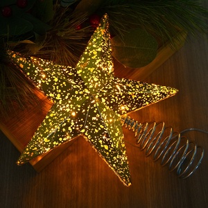 Décoration de sommet d'arbre en forme d'étoile à cinq branches lumineuse de haute qualité, faite à la main, en PVC, avec éclairage LED clignotant, boîte à lumière en forme d'étoile, ornements pour arbre de Noël - Product Image 1