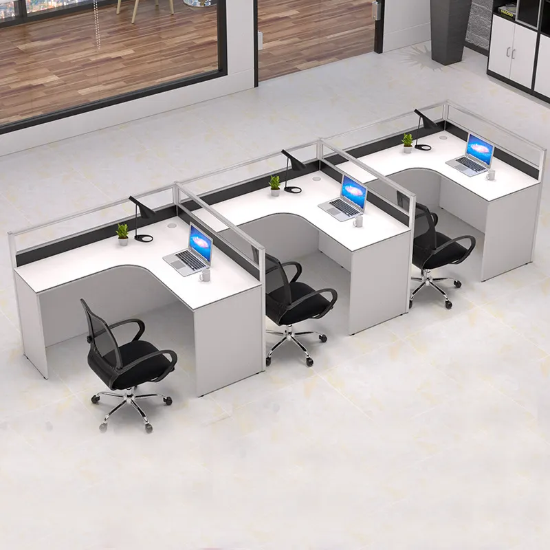 Muebles de oficina, personal, estación de trabajo, escritorio, mesa para tres personas, pantalla moderna minimalista, escritorio de oficina, pantalla, estación de trabajo