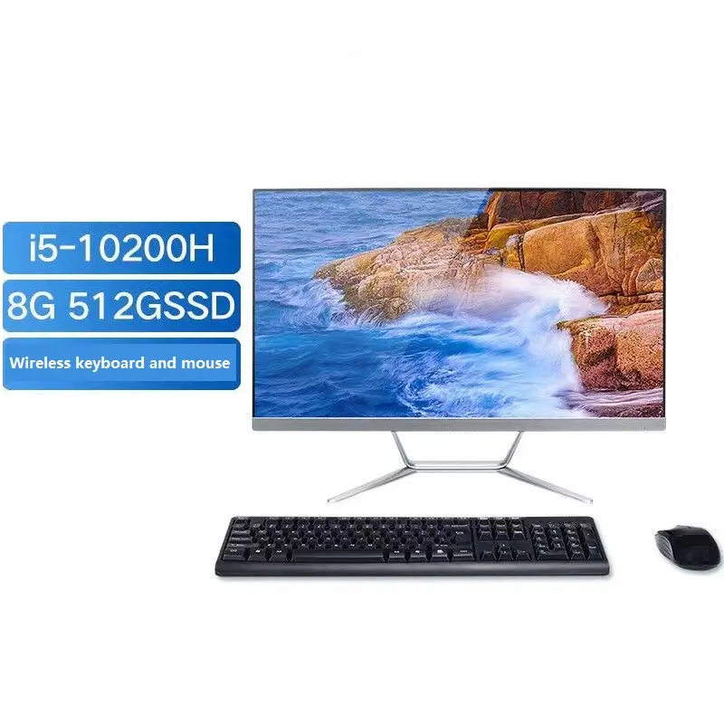 2022 New All in one Pc 23.8 inch Hd Screen Core I5-10200H 4core 4.1GHz 8g/16g 512g SSD Desktop Gaming computer in stock