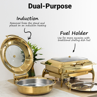 Réchaud rond hydraulique en or de 6L avec couvercle en verre Ensemble de buffet à induction et à carburant Élégant réchauffeur d'aliments de luxe pour la restauration