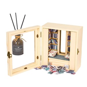 Wooden <b>Mini</b> Bookshelf <b>Desk</b> Organizer Solid Wood Rectangle Office Decor Multipurpose Storage Box With Mirror And Books - Product Image 1