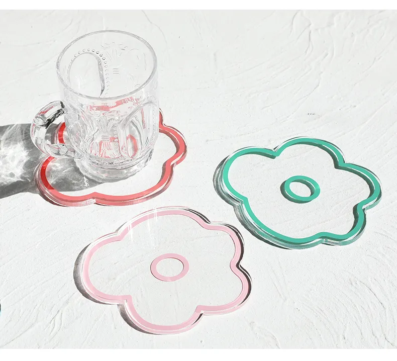 50 cái màu hồng 3mm rõ ràng Acrylic Coaster chống bỏng sinh thái thân thiện chống trượt phong cách Hàn Quốc đặt ra đạo cụ Acrylic hoa Coaster