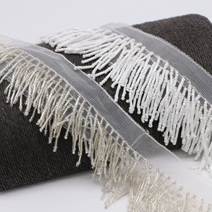 3-Rows Hanging Beads <strong>Heavy</strong> Tubes Beaded <strong>Lace</strong> <strong>Fabric</strong> Skirts Handmade Clothes <strong>Black</strong> White Beaded Tassel Fringe Edge <strong>Lace</strong> Trim - Product Image 3