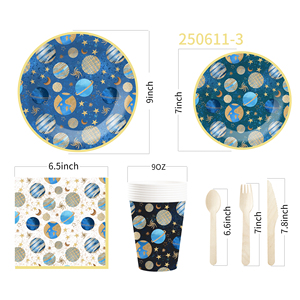 Platos, Vasos y Servilletas Desechables con Diseño Espacial DAMAI, Juego de Vajilla con Temática de Planetas para Fiestas - Product Image 5
