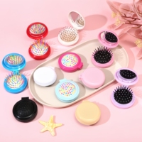 Peigne pliant avec miroir, 17 couleurs, portable, peigne à air comprimé, peigne de voyage, miroir cosmétique, masseur de cuir chevelu, outils de beauté - Grande Vente