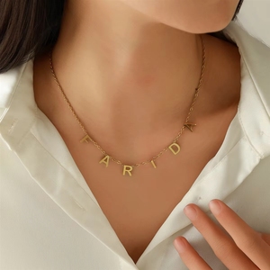 Collier pendentif chaîne à maillons en acier inoxydable plaqué or 18 carats avec nom personnalisé, certifié CE, pour usage quotidien - Product Image 6