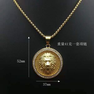 Collier Pendentif Tête de Lion Doré Yunnique en Acier Inoxydable avec Strass, Breloque Zodiaque Animale Sertie Pavé, Chaîne, Cadeau Bijou - Product Image 2