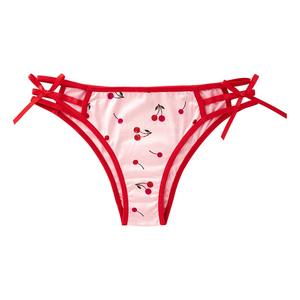 Nuevo diseño de punto para todos los días transpirable cómodo de tiro bajo lindo Color sólido Estampado de cereza cinta fina Lazo Rojo bragas de mujer - Product Image 4