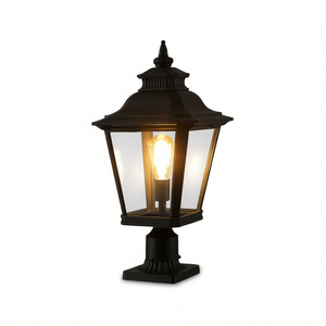 Lámpara de poste para exteriores de 21 pulgadas de alto, estilo vintage, de metal negro con cristal transparente, para iluminación de caminos de jardín. - Product Image 1