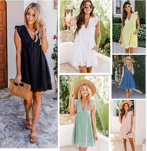 2024 Shopify vendita calda abiti estivi <span class=keywords><strong>da</strong></span> <span class=keywords><strong>donna</strong></span> con Shorts tinta unita manica a <span class=keywords><strong>farfalla</strong></span> scollo a V Mini abito Yunexpress - Product Image 5