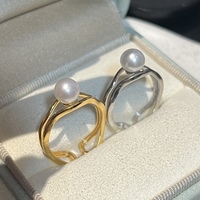 Bague en argent avec perle naturelle d'eau douce de 6-7 mm, ronde, non parfaite, de qualité supérieure, bicolore argent et or, pour femme, vente en gros