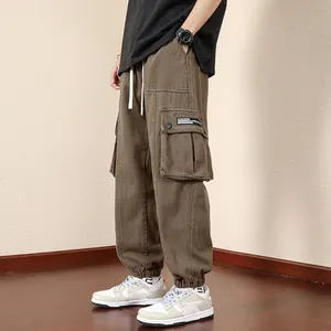Celana panjang Chinos Flare Streetwear 380g, celana kargo celana Harem longgar bergaya panjang kargo dicuci Batik berat