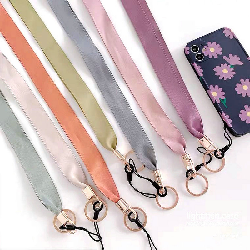 Woman Silky Neck Rope Keychain Lanyard Mobile Phone Wrist Straps Lanyard with Metal Clip
