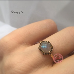 Handmade Quartz Vintage Female Wedding <strong>Rings</strong> Silver 925 Women Diamond Hexagon Natural <strong>Labradorite</strong> <strong>Ring</strong> - Product Image 4