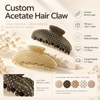 Grande pince à cheveux coréenne vintage à pois en acétate, faite à la main, personnalisable, polyvalente, accessoire de coiffure tendance et simple