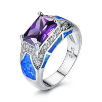 Nouveau tempérament d'affaires mode mer bleu Simulation bague topaze rectangulaire