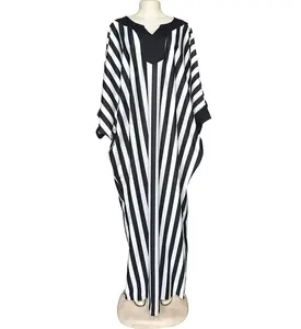 Cross-border Hot Selling Black and White Striped Big Doll Sleeves Large Size African European Fashion Loose Long Skirt