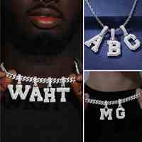 Pendentif Lettre Initiale A-Z en Moissanite, Test Diamant, en Argent Sterling 925, Bijoux Iced Out Style Hip Hop pour Homme, Vente en Gros
