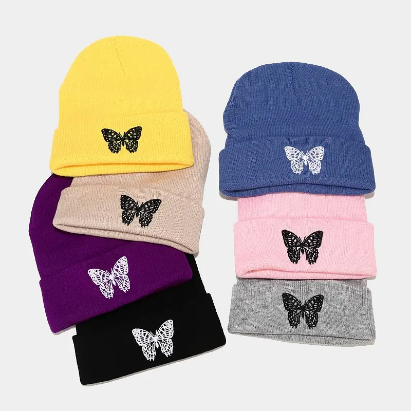 MIO inverno nuova farfalla ricamata cappelli lavorati a maglia caldi donna uomo berretto teschio cappello senza tesa morbido all'aperto berretto quotidiano