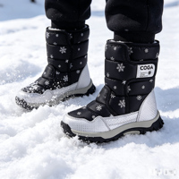 Bottes de neige mi-mollet antidérapantes thermiques pour enfants, garçons et filles, avec doublure épaisse en peluche, design à tirette au talon, imperméables, pour les trajets quotidiens par temps neigeux
