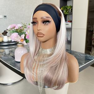 Perruque synthétique ondulée en couches pour femme, avec bandeau queue de cheval en dentelle transparente, couleur blond pêche clair, vente en gros - Product Image 3