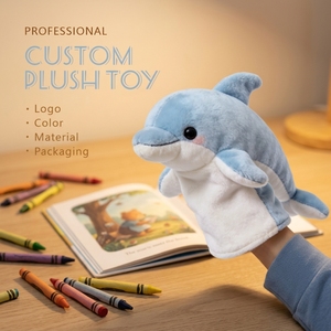 Marionnettes à main en peluche personnalisées OEM, personnalisation en masse, animaux de dessin animé, dauphins, bouche mobile, matériau doux, unisexe, pour fêtes - Product Image 1