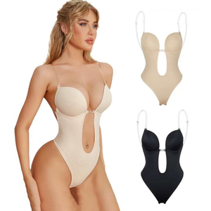 Body sculptant push-up pour femme, décolleté <span class=keywords><strong>plongeant</strong></span> en V profond, <span class=keywords><strong>dos</strong></span> nu, coupe string, bretelles transparentes, rembourré, effet corset - Product Image 6