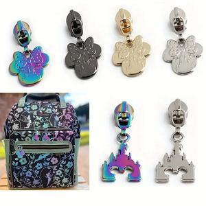 DIY 맞춤형 5번 아연 합금 지퍼 헤드 지퍼 잠금 헤드 풀러 로고 양각 캐슬 마우스 헤드 금속 지퍼 손잡이 (여행 가방용) - Product Image 2