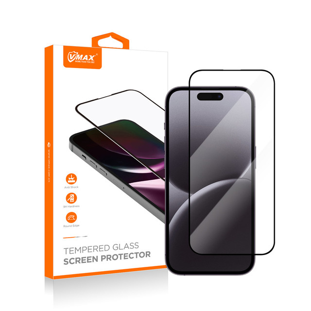 Vmax 9H 0.33mm 3D Full Cover Clear Tempered Glass Screen Protector for iPhone 16 15 14 13 12 11 Pro Max 6 7 8 Plus