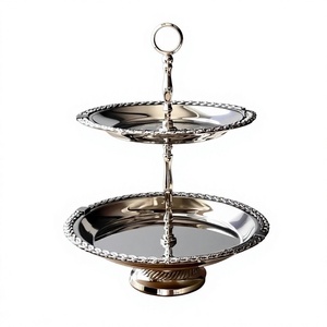 Soporte de metal de 2 niveles con acabado espejo para pasteles, frutas, postres y cupcakes, bandejas de servir ecológicas para eventos y fiestas. - Product Image 1