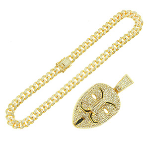 สร้อยคอจี้หน้ากากสไตล์ฮิปฮอปสุดเท่ ขายดี รูปทรงเรขาคณิต โลหะผสมชุบทอง/เงิน สร้อยคอผู้ชาย เครื่องประดับแฟชั่น ขายส่ง - Product Image 5