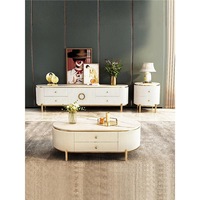 Ensemble Table Basse et Meuble TV en Bois Massif Style Luxe Léger pour Salons ; Meuble TV Compact Moderne Minimaliste avec Grand Rangement pour la Maison