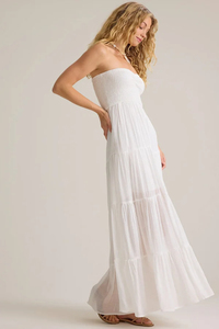Robe longue en mousseline sans bretelles, taille empire, plissée, style bohème, coupe ample, couleur unie blanche, robe décontractée d'été - Product Image 3